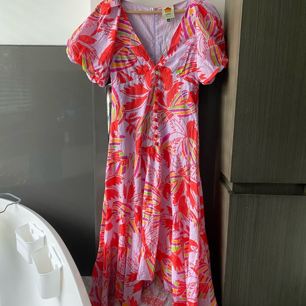 FARM Rio Lilac Colored Birds Dress NWT - Picture 4 of 11
